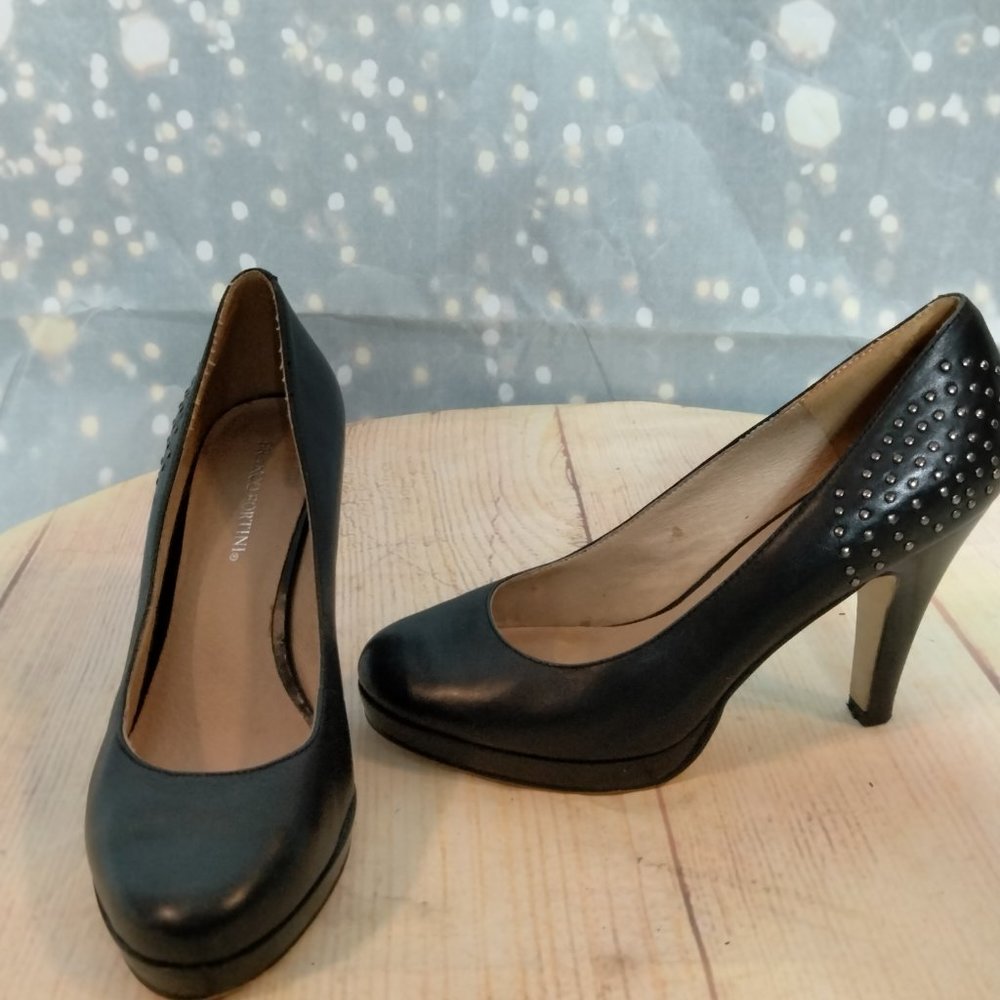 Franco Fortini studded black leather silver studding heels womens size  6